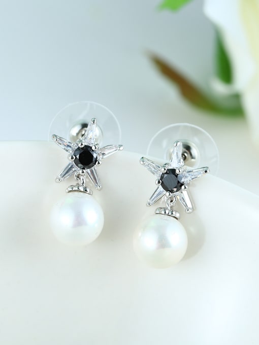 Wei Jia Fashion Imitation Pearl Little Star Copper Stud Earrings 0