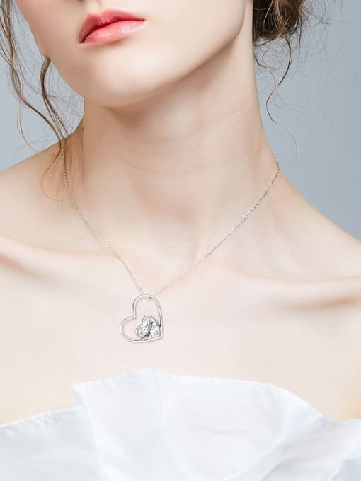 CEIDAI Simple austrian Crystal Hollow Heart-shaped Pendant 925 Silver Necklace 1