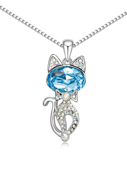 blue Fashion Cartoon Kitten austrian Crystals Pendant Alloy Necklace
