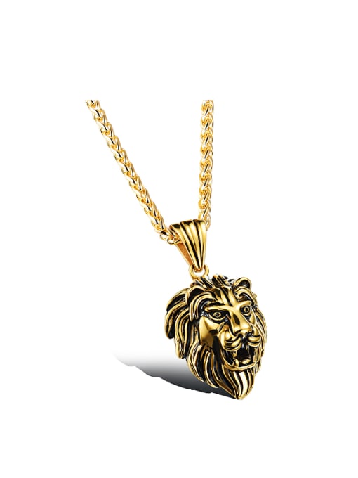 Open Sky Punk style Personalized Lion Head Pendant Titanium Necklace 2