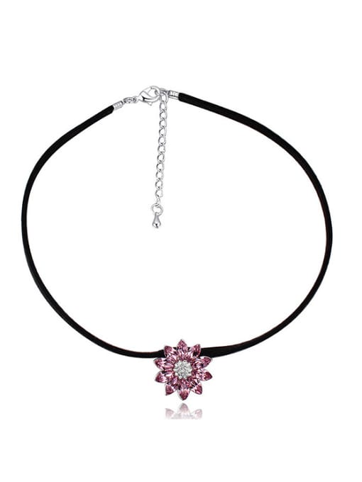 QIANZI Simple austrian Crystals-Studded Flowers Alloy Crystal Necklace 0