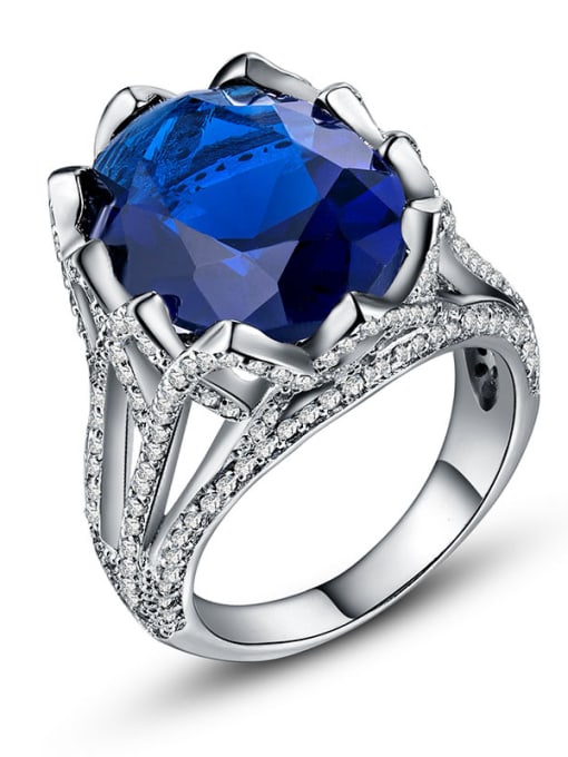 blue Copper With  Glass stone Luxury Oval Solitaire Rings