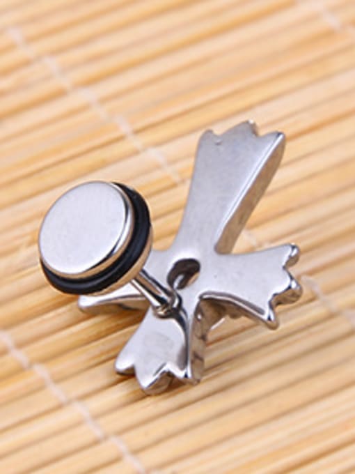 BSL Stainless Steel With Antique Silver Plated Fashion Cross Stud Earrings 1