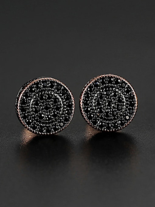 rose-T05H01 Copper With Cubic Zirconia Delicate Round Stud Earrings