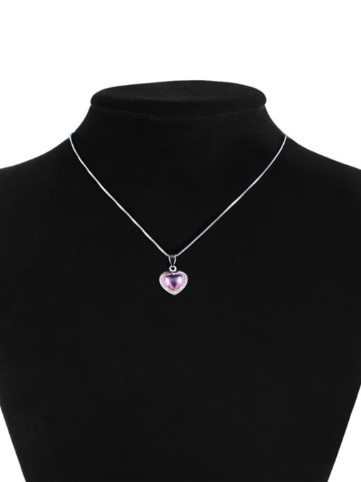 Ronaldo 925 Silver Pink Stone Heart Shaped Necklace 3