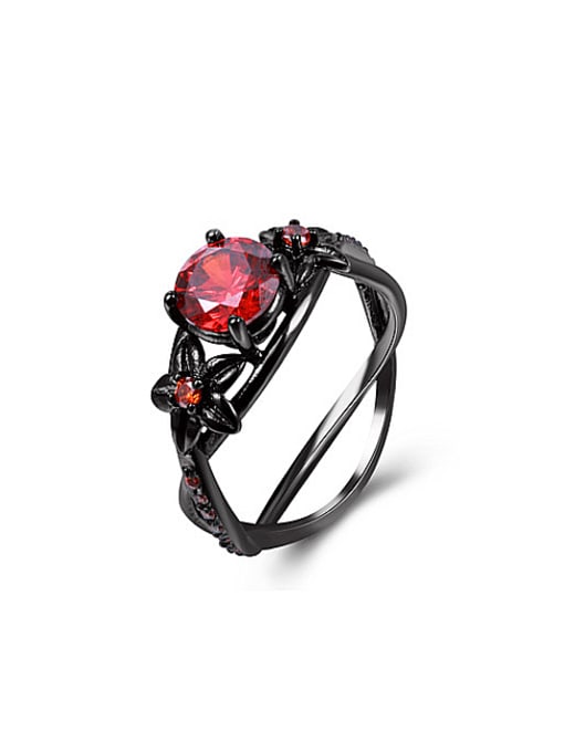 Ronaldo Retro Black Gun Plated Flower Shaped Zircon Ring 0