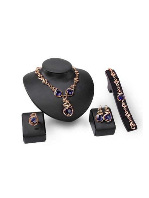BESTIE Alloy Imitation-gold Plated Fashion Artificial Round Stones Four Pieces Jewelry Set 0
