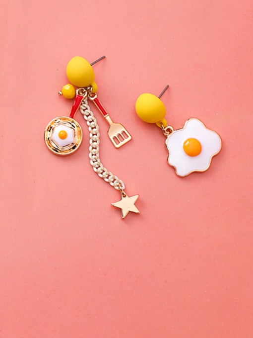 A Yellow Alloy With Enamel  Fashion Asymmetry Poached Egg Star Sassel Drop Earrings
