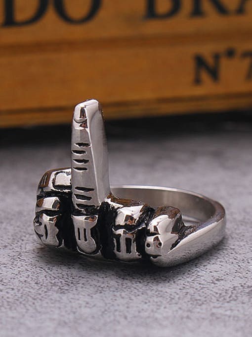 RANSSI Titanium Personalized Middle Finger Statement Ring 1