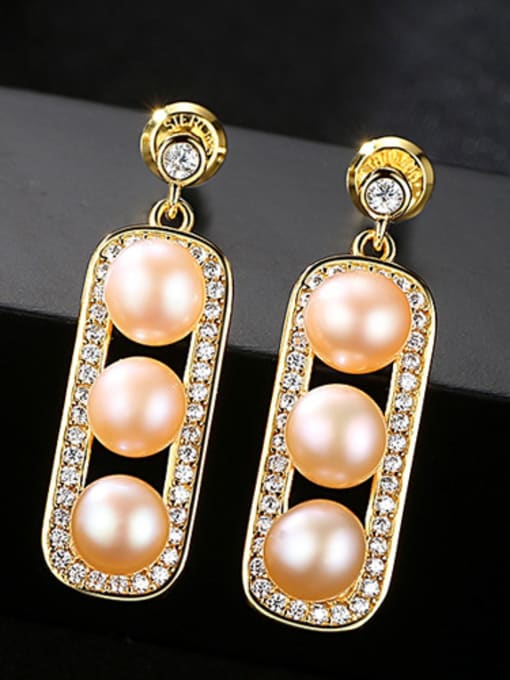 Pink Sterling Silver Plated 18K Gold Natural Freshwater Pearl Earrings
