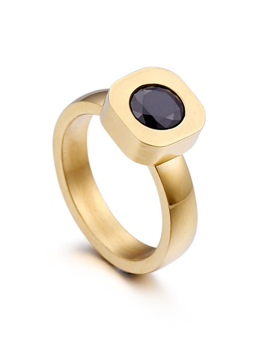 black Stainless Steel With Gold Plated Fashion Solitaire Rings