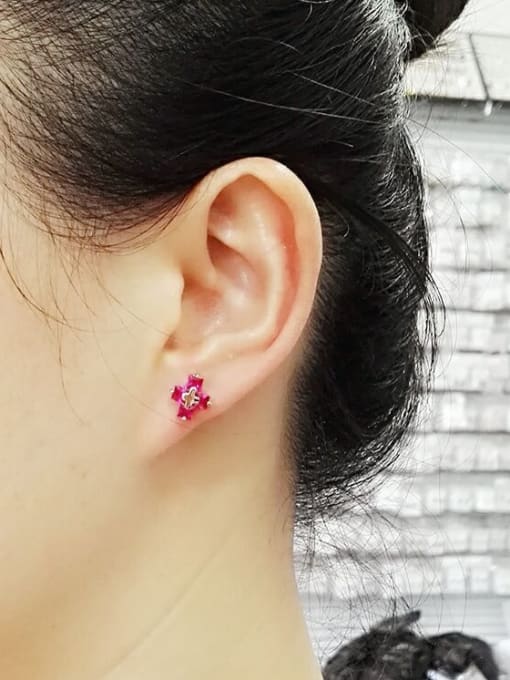 Qing Xing Ruby Cross Religious jewelry Anti-allergic stud Earring 1