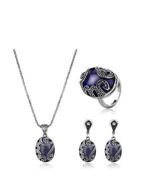 BESTIE Alloy Antique Silver Plated Vintage style Artificial Stones Oval-shaped Three Pieces Jewelry Set 0
