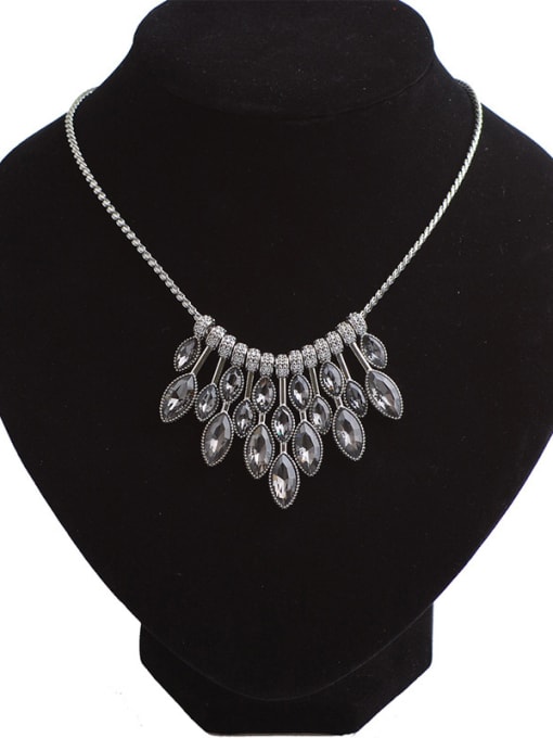 Qunqiu Retro style Marquise Stones Pendant Alloy Necklace 1