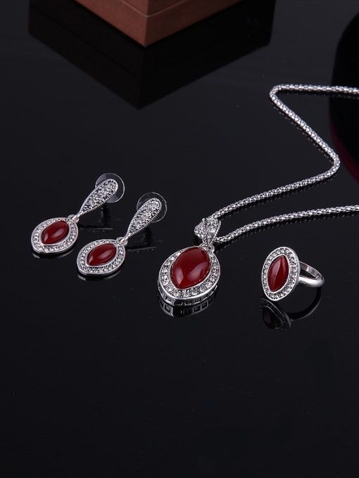 BESTIE 2018 Alloy Antique Silver Plated Vintage style Artificial Stones Oval-shaped Three Pieces Jewelry Set 1