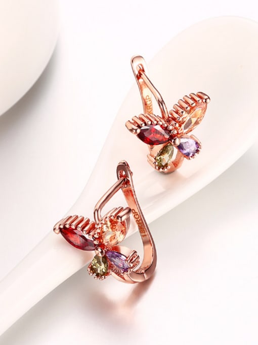 OUXI Fashion Colorful Butterfly Zircon Earrings 2