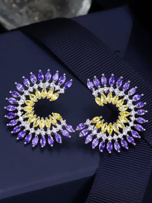 Purple Fashion Fan-shape Zircons stud Earring
