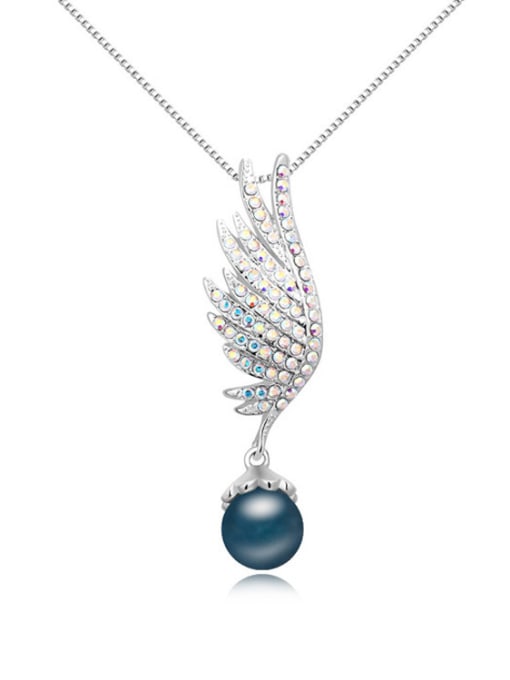 Deep Blue Fashion Tiny Crystals-covered Wing Imitation Pearl Alloy Necklace