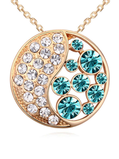 light blue Fashion Cubic austrian Crystals Round Pendant Alloy Necklace