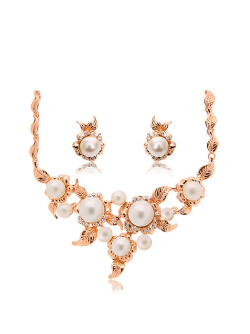 BESTIE Alloy Rose Gold Plated Fashion Artificial Pearls Two Pieces Jewelry Set 0