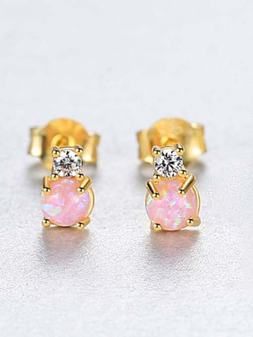 Pink 925 Sterling Silver With Cubic Zirconia Cute Round Stud Earrings