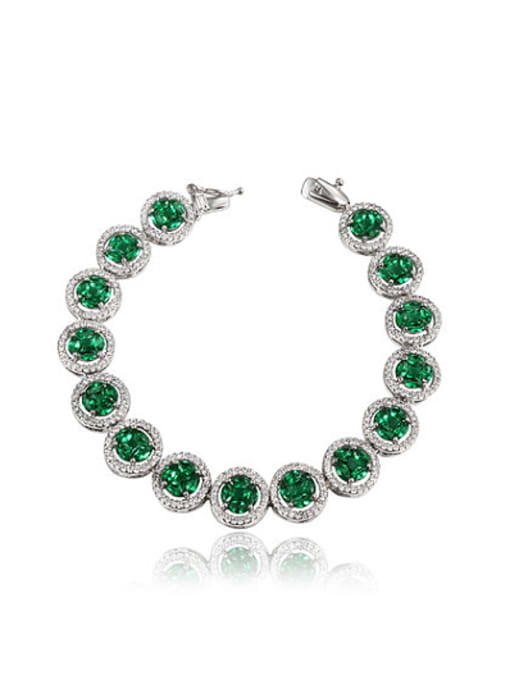 Platinum Elegant Green Round Shaped Zircon Bracelet