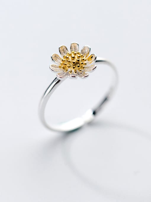 Rosh Temperament Chrysanthemum Shaped Gold Plated S925 Silver Ring 0