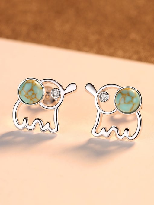 CCUI 925 Sterling Silver WithTurquoise Cute Animal Elephant Stud Earrings 2