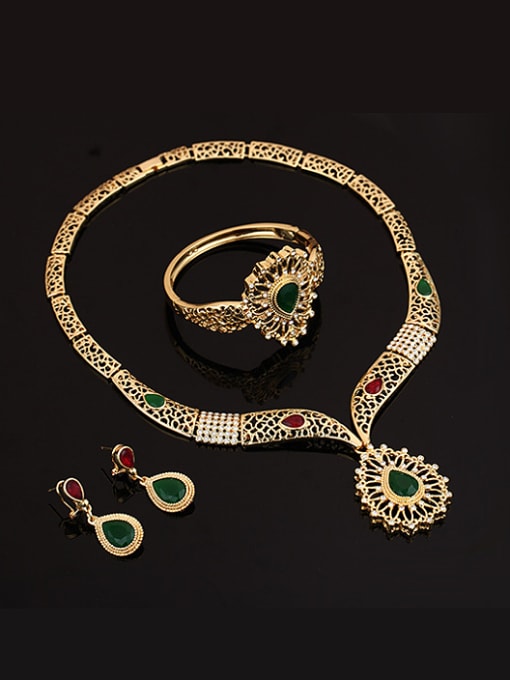 BESTIE Alloy Imitation-gold Plated Ethnic style Water Drop shaped Stones Four Pieces Jewelry Set 1