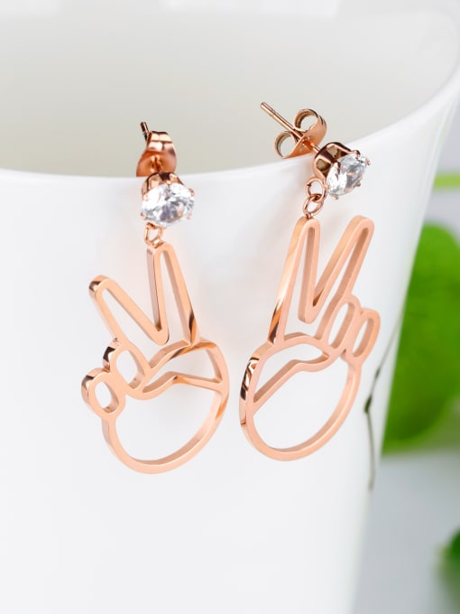 Open Sky Personalized V Gesture Rose Gold Plated Titanium Drop Earrings 2