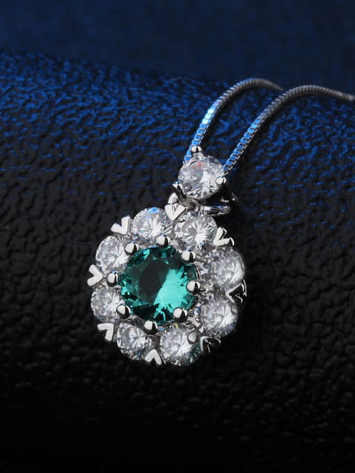 green Copper With Cubic Zirconia Classic Round Necklaces
