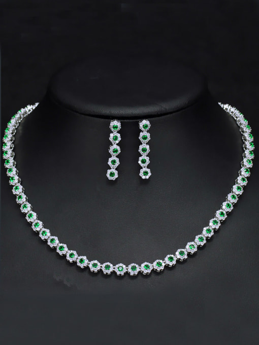 L.WIN Luxury Shine  High Quality Zircon Round Necklace Earrings 2 Piece jewelry set 3