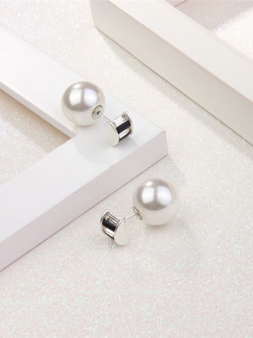 silver Temperament Geometric Shaped Artificial Pearl Stud Earrings