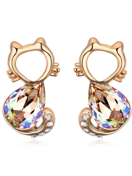 multi-color Fashion Cartoon Kitten Water Drop austrian Crystal Alloy Stud Earrings