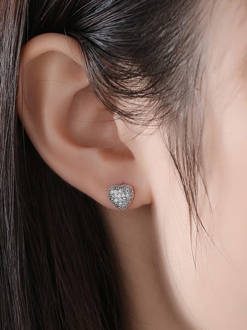 BLING SU Copper With Cubic Zirconia Cute Heart Stud Earrings 1
