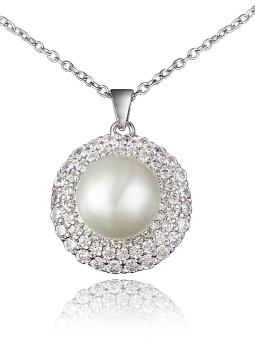 White Gold Korean Style 18K Gold Plated Round Artificial Pearl Necklace