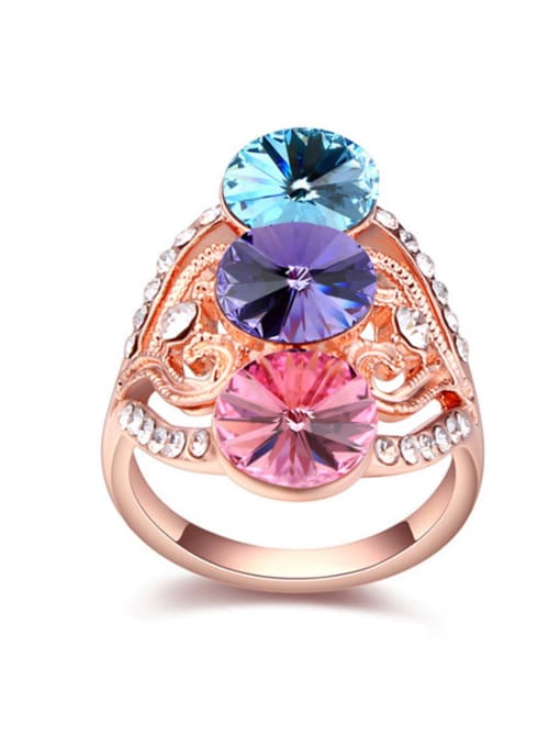 multi-color Exaggerated Cubic austrian Crystals Alloy Rose Gold Plated Ring