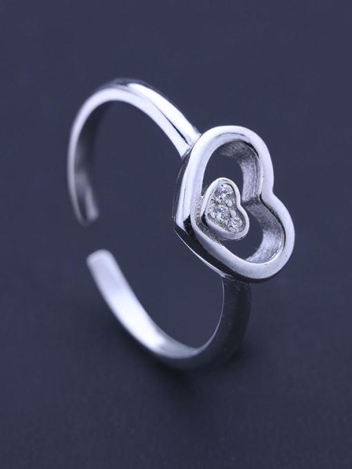 One Silver Simple Hollow Heart Tiny Zirconias 925 Silver Opening Ring 2