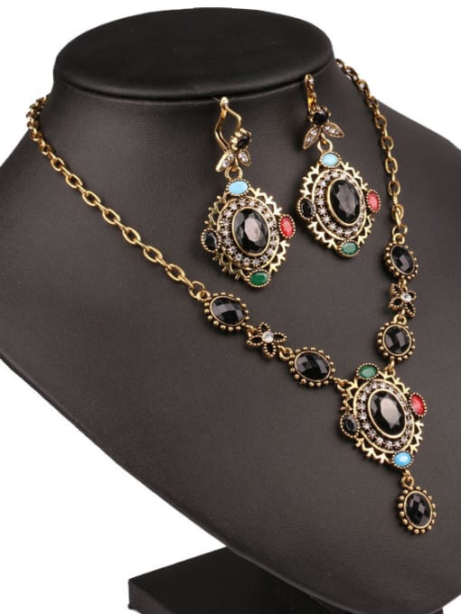 black Ethnic style Oval Resin stones Alloy Two Pieces Jewelry Set