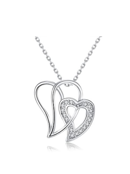 Platinum Simple Hollow Heart shaped Zircon Necklace