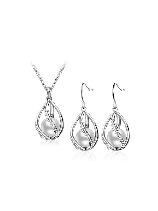 Suit Women Exquisite Water Drop Artificial Pearl Two Pieces Jewelry Set