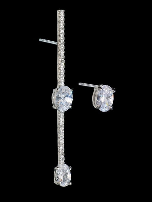 Qing Xing 925 Silver Lines Of Asymmetric Long  Zircon stud Earring 0