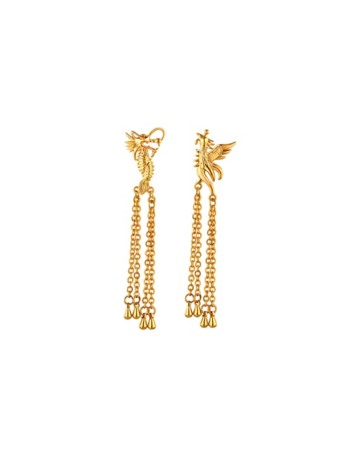 XP Copper Alloy 24K Gold Plated Classical Dragon Phoenix Drop threader earring