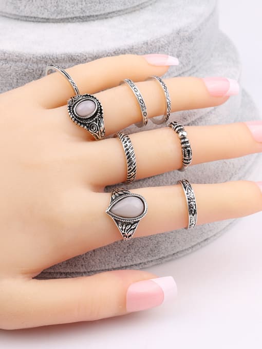 Gujin Retro style White Opal stones Silver Plated Alloy Ring 1