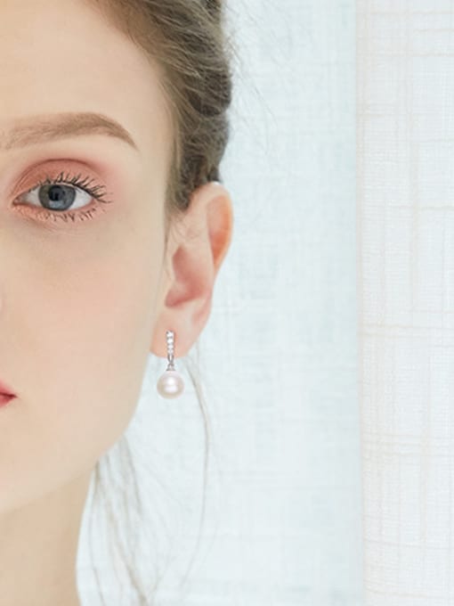 CEIDAI Fashion White Artificial Pearl Cubic Zirconias 925 Silver Stud Earrings 1