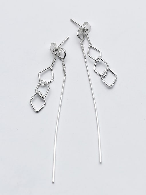 white Exquisite Diamond Shaped S925 Silver Drop Earrings