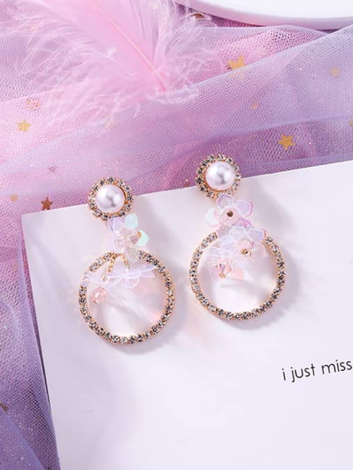 A Circle Section Alloy With Rose Gold Plated Trendy Flower Drop Earrings