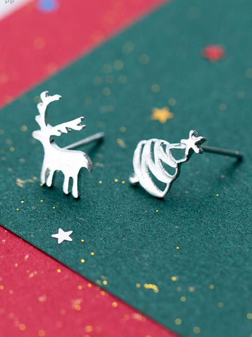 Rosh 925 Sterling Silver With Platinum Plated Cute Elk Asymmetric Christmas Tree  Stud Earrings 1
