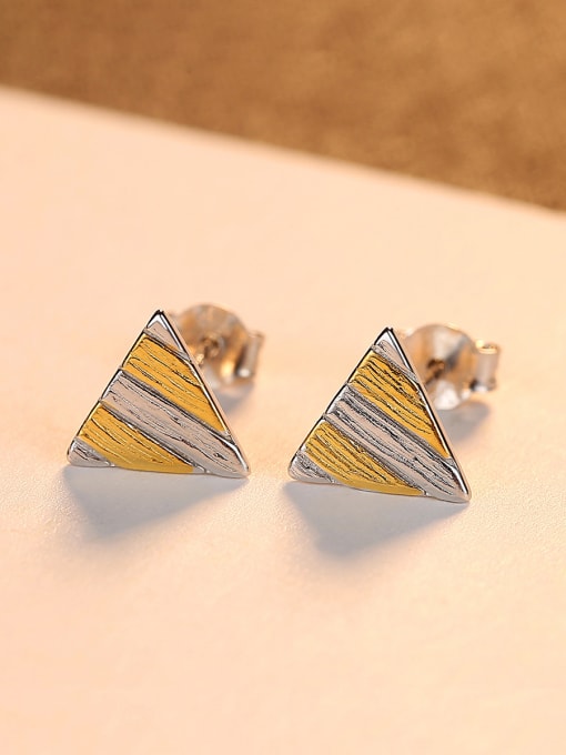 CCUI 925 Sterling Silver Simplistic Two-color  Triangle Stud Earrings 0