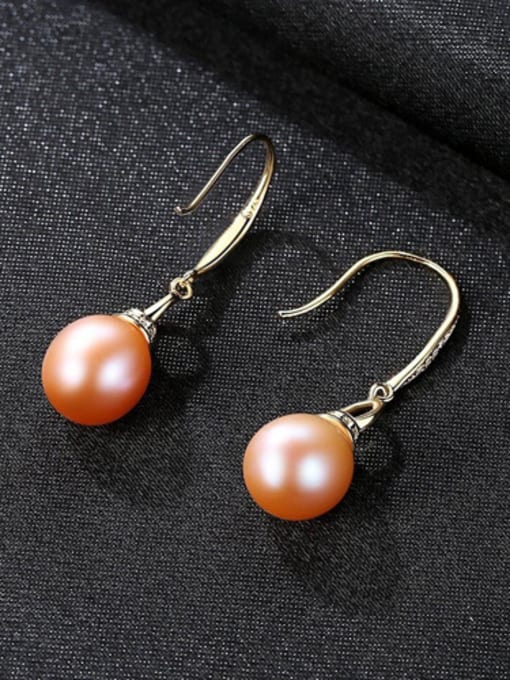 18K Gold Powder Beads Pure silver with 3A zircon sticky 8-9mm natural freshwater pearl earrings